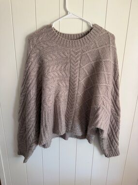 Abercrombie & Fitch Taupe Cable Knit Crew Sweater